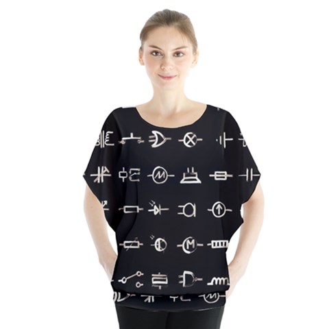 Electrical Symbols Callgraphy Short Run Inverted Batwing Chiffon Blouse by WetdryvacsLair