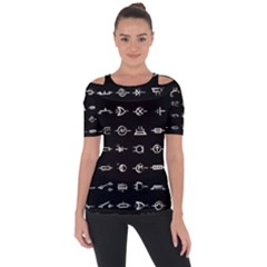 Electrical Symbols Callgraphy Short Run Inverted Shoulder Cut Out Short Sleeve Top