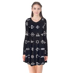 Electrical Symbols Callgraphy Short Run Inverted Long Sleeve V-neck Flare Dress by WetdryvacsLair