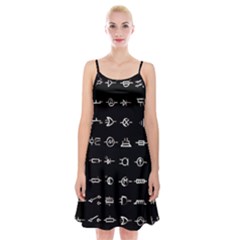 Electrical Symbols Callgraphy Short Run Inverted Spaghetti Strap Velvet Dress