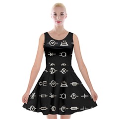 Electrical Symbols Callgraphy Short Run Inverted Velvet Skater Dress