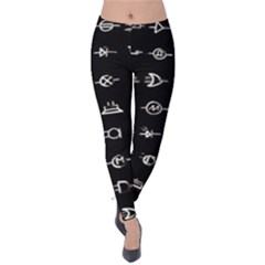 Electrical Symbols Callgraphy Short Run Inverted Velvet Leggings