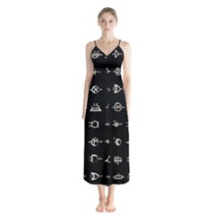 Electrical Symbols Callgraphy Short Run Inverted Button Up Chiffon Maxi Dress