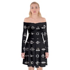 Electrical Symbols Callgraphy Short Run Inverted Off Shoulder Skater Dress