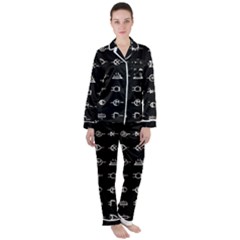 Electrical Symbols Callgraphy Short Run Inverted Satin Long Sleeve Pajamas Set