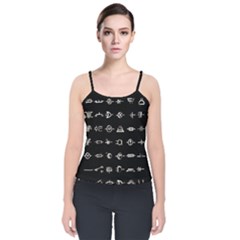 Electrical Symbols Callgraphy Short Run Inverted Velvet Spaghetti Strap Top