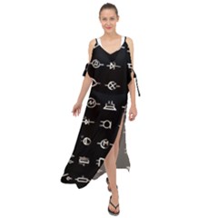 Electrical Symbols Callgraphy Short Run Inverted Maxi Chiffon Cover Up Dress