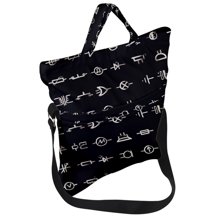 Electrical Symbols Callgraphy Short Run Inverted Fold Over Handle Tote Bag