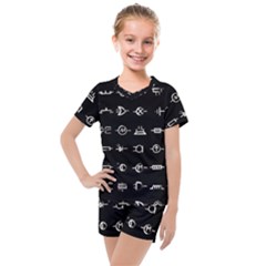 Electrical Symbols Callgraphy Short Run Inverted Kids  Mesh Tee and Shorts Set