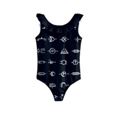 Electrical Symbols Callgraphy Short Run Inverted Kids  Frill Swimsuit