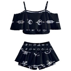 Electrical Symbols Callgraphy Short Run Inverted Kids  Off Shoulder Skirt Bikini