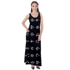 Electrical Symbols Callgraphy Short Run Inverted Sleeveless Velour Maxi Dress