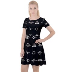 Electrical Symbols Callgraphy Short Run Inverted Cap Sleeve Velour Dress 