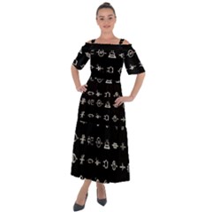 Electrical Symbols Callgraphy Short Run Inverted Shoulder Straps Boho Maxi Dress 