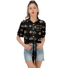 Electrical Symbols Callgraphy Short Run Inverted Tie Front Shirt 