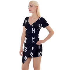 Elder Futhark Rune Set Collected Inverted Short Sleeve Asymmetric Mini Dress