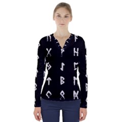 Elder Futhark Rune Set Collected Inverted V-neck Long Sleeve Top