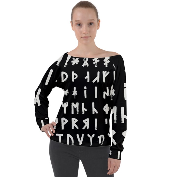 Complete Dalecarlian Rune Set Inverted Off Shoulder Long Sleeve Velour Top