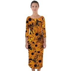 Rudbeckias  Quarter Sleeve Midi Bodycon Dress by Sobalvarro