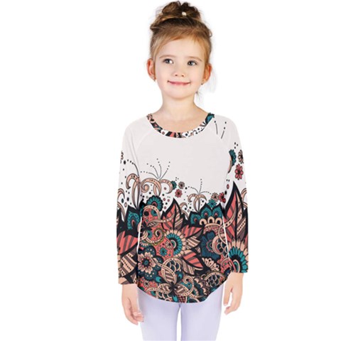 Orange Baatik Print Kids  Long Sleeve Tee by designsbymallika