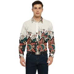 Orange Baatik Print Men s Long Sleeve Pocket Shirt 