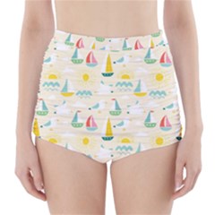 Ships Pattern Love High-waisted Bikini Bottoms by designsbymallika