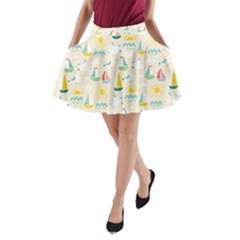 Ships Pattern Love A-line Pocket Skirt by designsbymallika