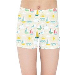 Ships Pattern Love Kids  Sports Shorts by designsbymallika