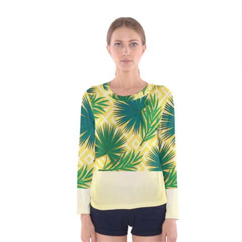 Yellow Tropical Pattern Women s Long Sleeve Tee by designsbymallika