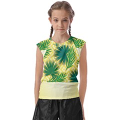 Yellow Tropical Pattern Kids  Raglan Cap Sleeve Tee