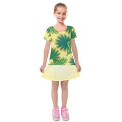 Yellow Tropical Pattern Kids  Short Sleeve Velvet Dress by designsbymallika