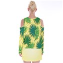 Yellow Tropical Pattern Velvet Long Sleeve Shoulder Cutout Dress View2