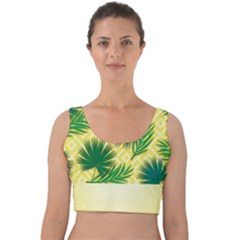 Yellow Tropical Pattern Velvet Crop Top by designsbymallika