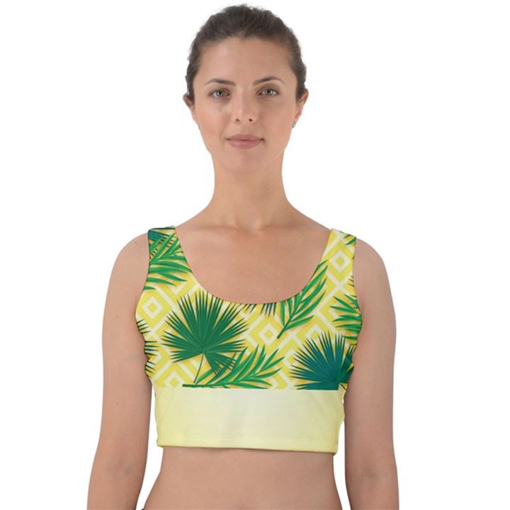 Yellow Tropical Pattern Velvet Crop Top