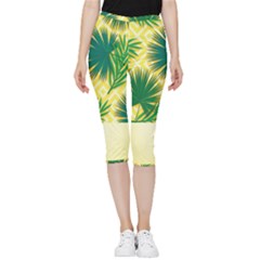 Yellow Tropical Pattern Inside Out Lightweight Velour Capri Leggings 