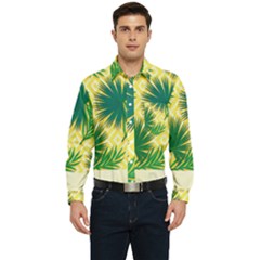 Yellow Tropical Pattern Men s Long Sleeve Pocket Shirt 