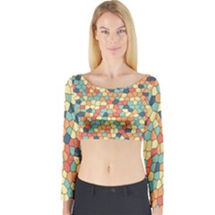 Mosaic Print Yellow Long Sleeve Crop Top by designsbymallika