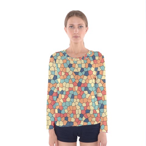 Mosaic Print Yellow Women s Long Sleeve Tee by designsbymallika