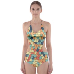 Mosaic Print Yellow Cut-out One Piece Swimsuit by designsbymallika