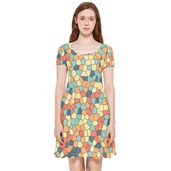 Mosaic Print Yellow Inside Out Cap Sleeve Dress