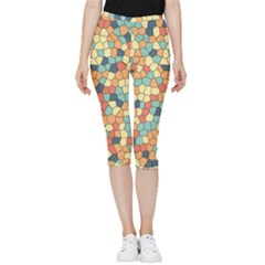 Mosaic Print Yellow Inside Out Lightweight Velour Capri Leggings 