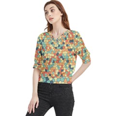 Mosaic Print Yellow Quarter Sleeve Blouse