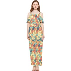 Mosaic Print Yellow Draped Sleeveless Chiffon Jumpsuit