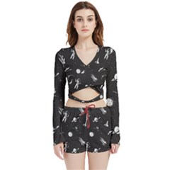 Space Love Velvet Wrap Crop Top And Shorts Set