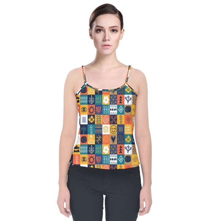 Tribal Love Pattern Velvet Spaghetti Strap Top