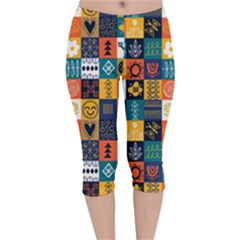 Tribal Love Pattern Velvet Capri Leggings  by designsbymallika