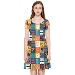 Tribal Love Pattern Inside Out Cap Sleeve Dress