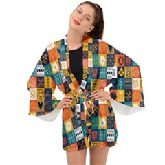 Tribal Love Pattern Long Sleeve Kimono by designsbymallika