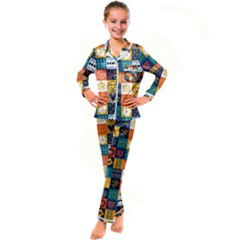 Tribal Love Pattern Kid s Satin Long Sleeve Pajamas Set