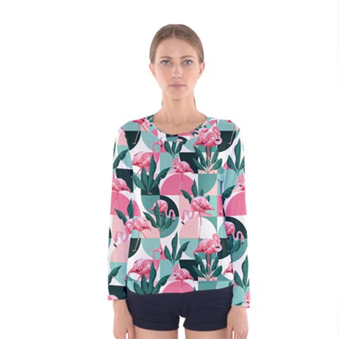 Beautiful Flamingo Pattern Women s Long Sleeve Tee by designsbymallika